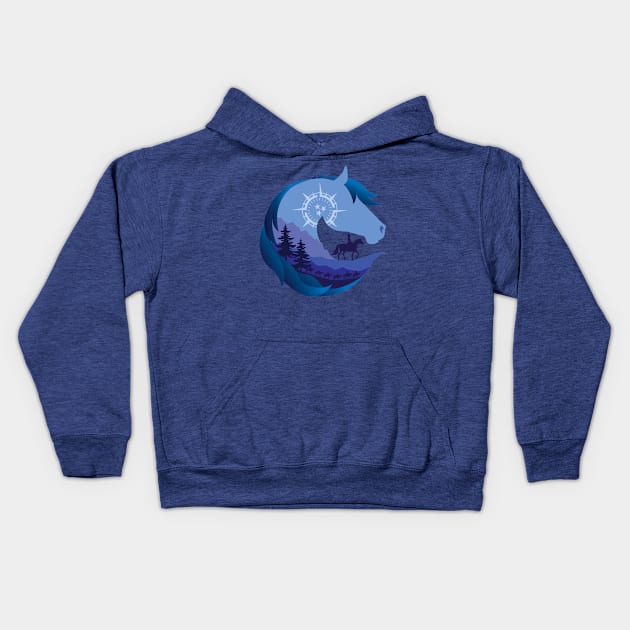 Horse Head Trail Riding Silhouette • Blue Kids Hoodie by FalconArt